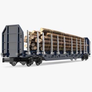 Stake Wagon Loaded with Big Logs 3D