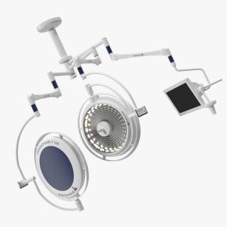 Berchtold Chromophare Ceiling Mount Two Surgical Light with Monitor Rigged 3D model
