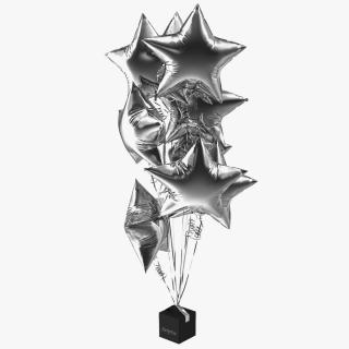 Star Shaped Silver Balloons Tied to Gift Box 3D model