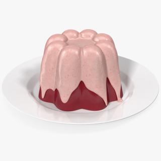 3D model Jelly Pudding Fruit with Strawberry Cream on Plate