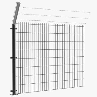 Mesh Fence With Barber Wire 3D