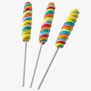 3D Three Rainbow Twisty Twirl Hard Lollipop Candy Sweets model