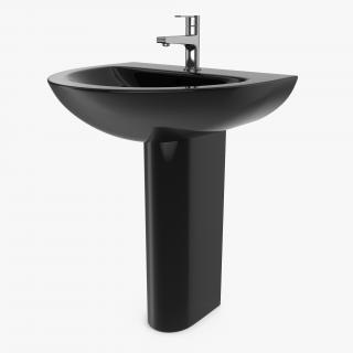 3D model Wash Basin with Full Pedestal Black