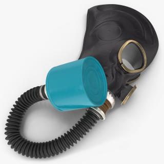 3D Black Rubber Gas Mask with Hose Rigged model