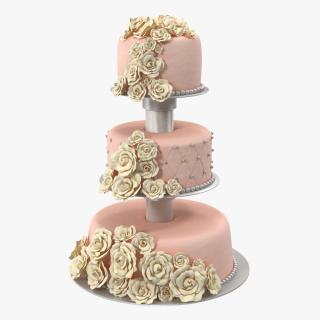 3D model Three Tier Wedding Cake with Sugar Roses