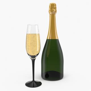 Closed Champagne Bottle With Glass 3D model