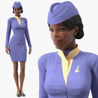 3D Light Skin Black Stewardess Standing Pose