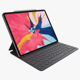 3D Silver Apple iPad Pro 2019 with Smart Keyboard