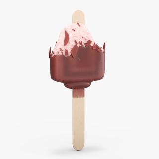 3D model Eaten Strawberry Ice Cream Bar Dipped in Chocolate