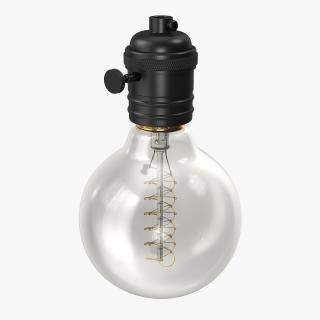 3D Black Lamp Holder with Light Bulb model
