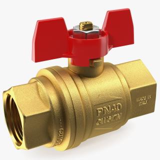3D Ball Valve with Red Butterfly Handle