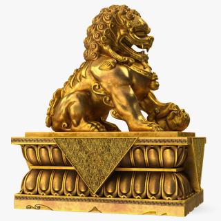 3D Chinese Guardian Lion Golden Sculpture model