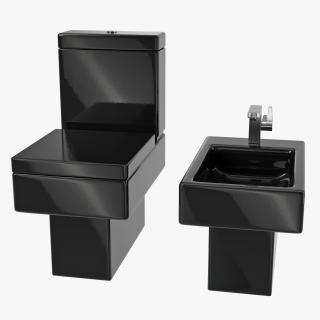 3D Black Modern Bathroom Toilet and Bidet model