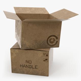 3D model Open Empty Old Cardboard Boxes