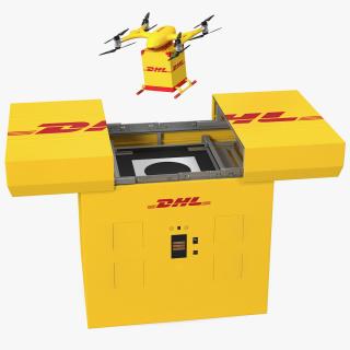 DHL Express Delivery Drone Station with Quadcopter Rigged 3D