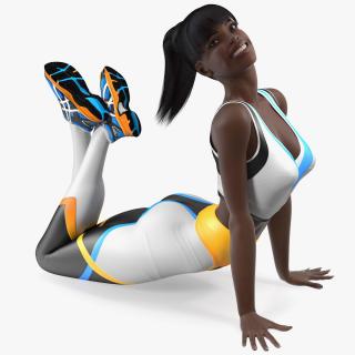 Dark Skin Fitness Woman Lying Pose 3D model
