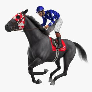 3D model Gallop Black Racing Horse with Jokey Fur