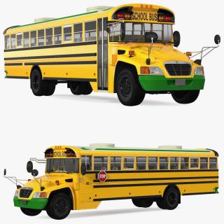 3D Electric Blue Bird Vision School Bus Rigged model