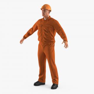 Builder Wearing Orange Coveralls 3D