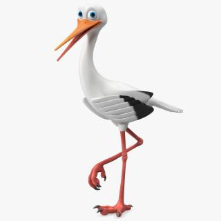 3D Stork Cartoon Walk Pose model