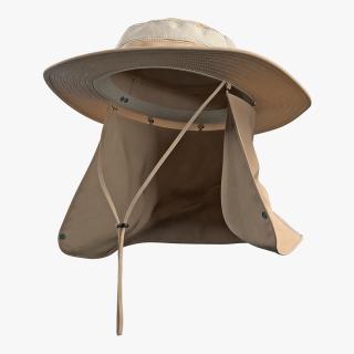 3D model Khaki Outdoor Fishing Hat with Removable Neck Flap