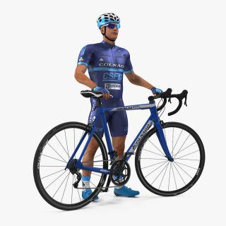 3D Cyclist Athlete in Blue Suit with Bicycle
