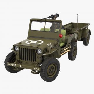 Willys Jeep MB 44 with Trailer Rigged 3D