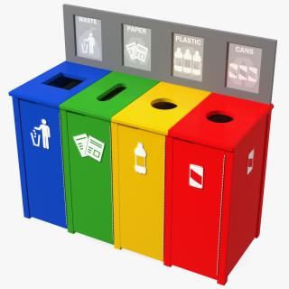 3D model Sort Recycling Bins Multicolor