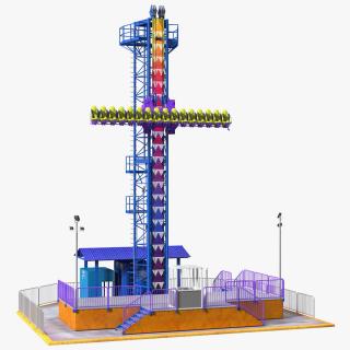 Drop Tower Ride Amusement Park Equipment Rigged 3D