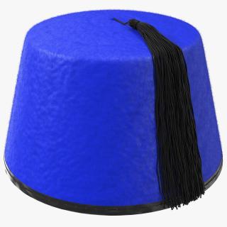 3D Traditional Arabic Blue Fez Hat With Black Tassel Fur model