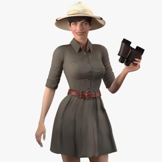 3D Women in Safari Costume with Binocular model