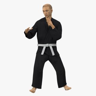 3D model Japanese Karate Fighter Black Suit with Fur Rigged