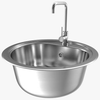 Round Single Kitchen Sink with Tap 3D model