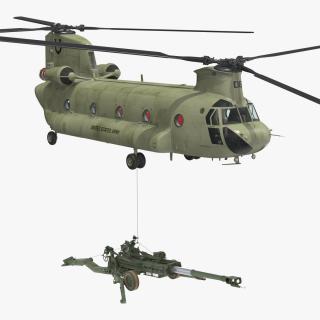 3D US Army Transport Helicopter With Howitzer M777 155mm model