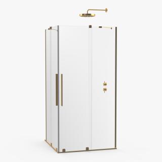 Crystal Shower Cabin Sliding Doors Gold 3D model