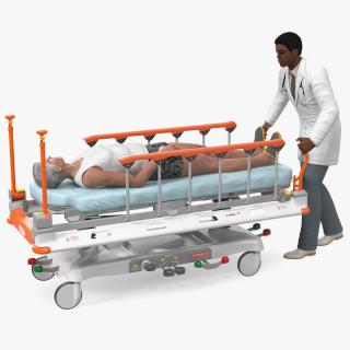 3D Linet Sprint 100 Transport Bed with Doctor and Patient Rigged