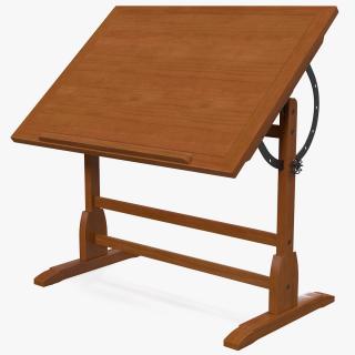 Vintage Wood Drafting Table with Adjustable Top 3D