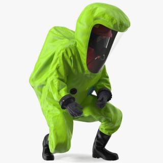 Heavy Duty Chemical Protective Suit Squat Pose Green 3D