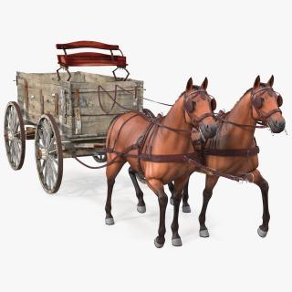 Pair Of Horses Pulling Wagon Fur 3D