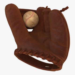 3D Vintage Baseball Glove and Ball