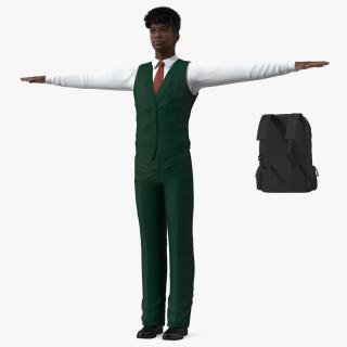 Black Teenager Dark Skin School Uniform Neutral Pose 3D
