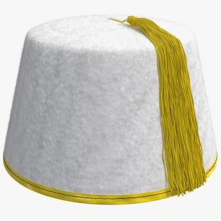 3D model Traditional Arabic White Fez Hat With Yellow Tassel Fur
