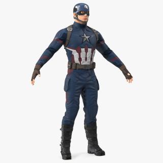 3D Captain America Character in Worn Suit model
