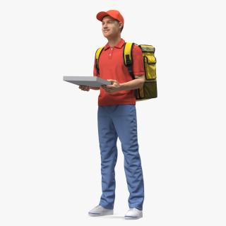 3D Food Delivery Man with Pizza Box Fur