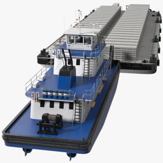 Push Boat Ship with Pontoon Barge Loaded Concrete Slab 3D model