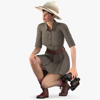 3D Women in Safari Costume Crouching Pose model