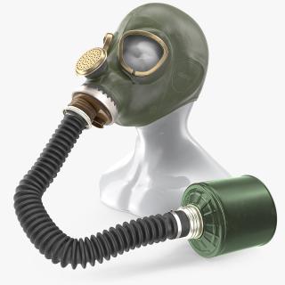 3D Green Gas Mask with Long Hose Rigged
