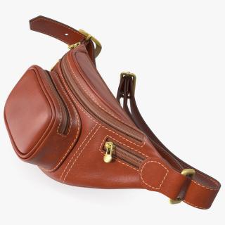 3D model Brown Leather Waist Bag Folded