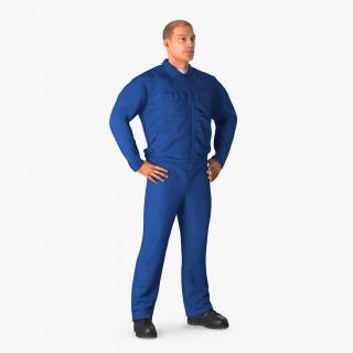 Construction Worker Blue Overalls Standing Pose 3D