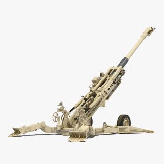 3D M777 Howitzer 155mm Desert Rigged model